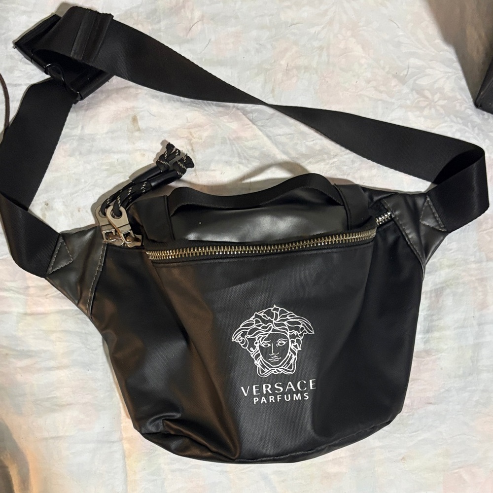 Versace Black Belt Bag with Silver Accents